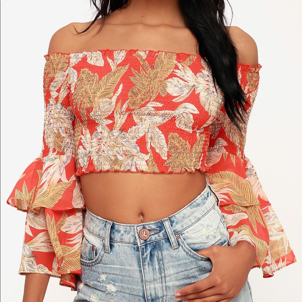 Lulu’s Demelza Smocked Off-the-Shoulder Crop Top